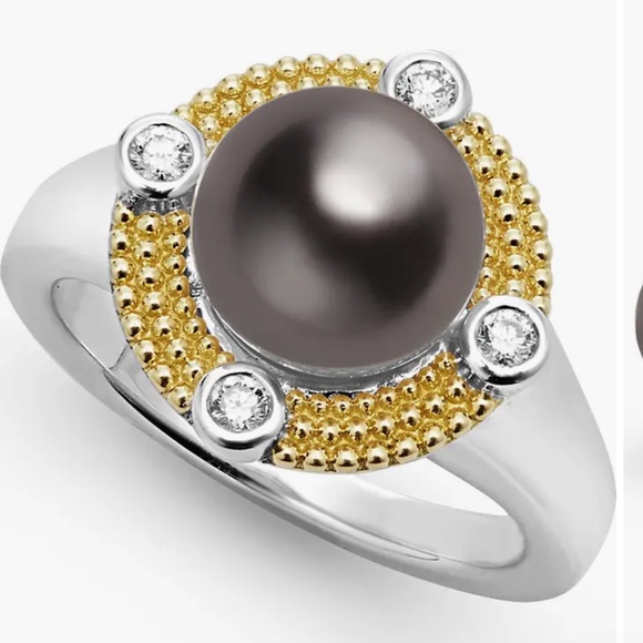 Lagos Luna Freshwater Pearl & Diamond Lux Ring - Picture 1 of 3